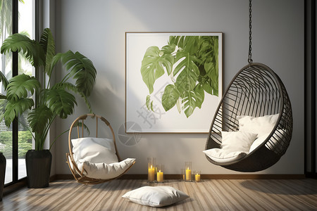 客厅墙上的植物挂画高清图片
