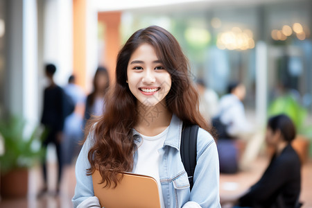 背着的女学生行走在校园里高清图片