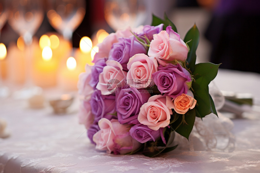 婚礼上的紫玫瑰捧花图片