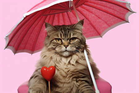 粉色猫咪雨伞拿着雨伞的猫背景