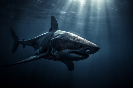 深海中游弋的凶猛鲨鱼背景