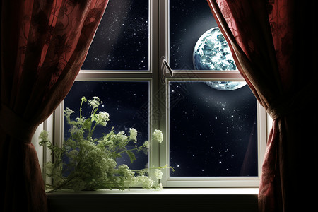 夜晚窗外窗外的月亮设计图片