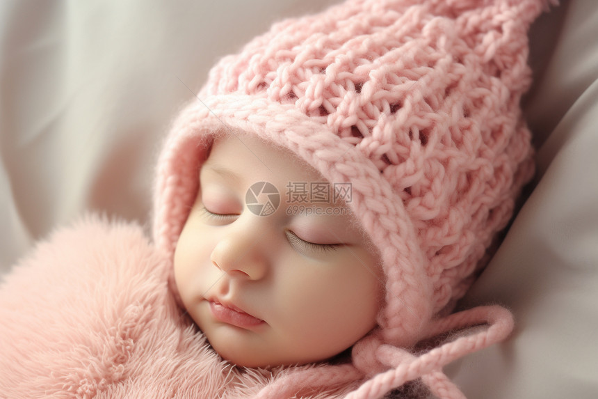 戴着帽子的宝宝睡觉图片