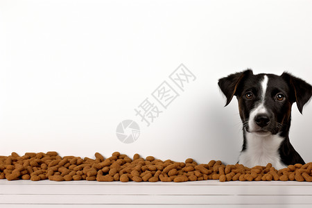 黑白宠物狗吃狗粮图片