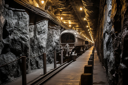 火车在岩石隧道中行驶图片