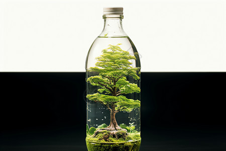 倒着玻璃瓶玻璃瓶里装着一棵树设计图片