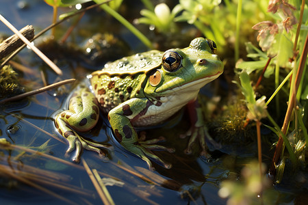 清澈池塘中的青蛙河流高清图片素材