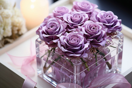 亚克力盒子上的紫玫瑰高清图片