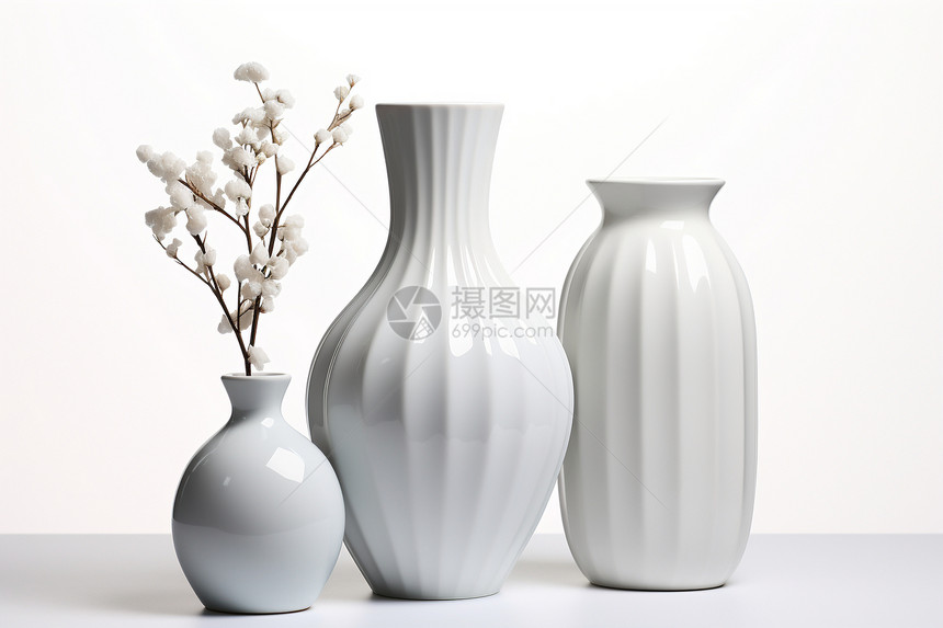 三个白花瓶图片