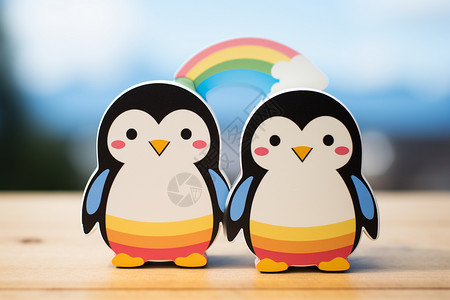 可爱卡通企鹅企鹅在彩虹下跳舞设计图片