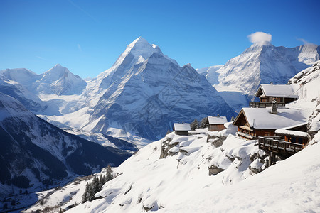 美丽的雪山冬天油画高清图片