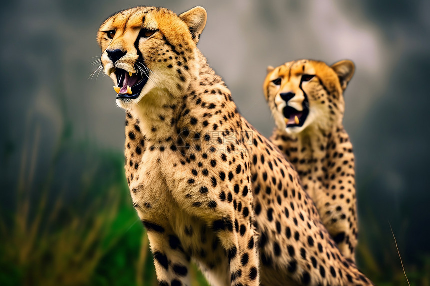 两只猎豹站在草原上图片
