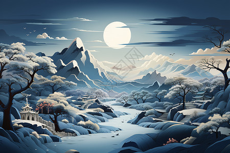 冬日中国山水画图片