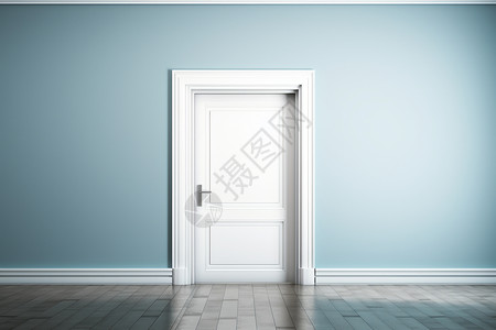 蓝墙中一扇门背景图片