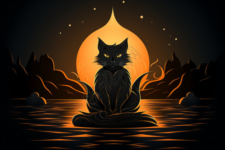 月光下呆坐的猫咪图片
