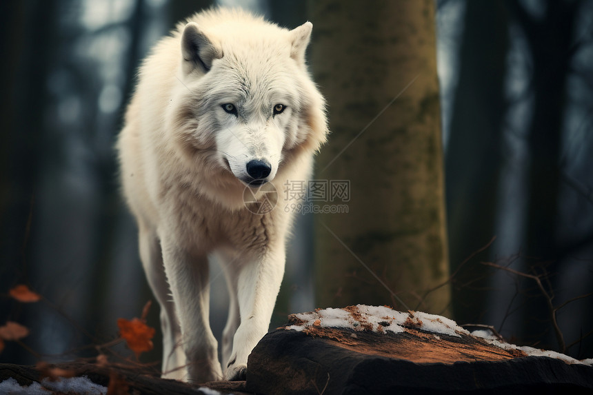 荒野中行走的白狼图片
