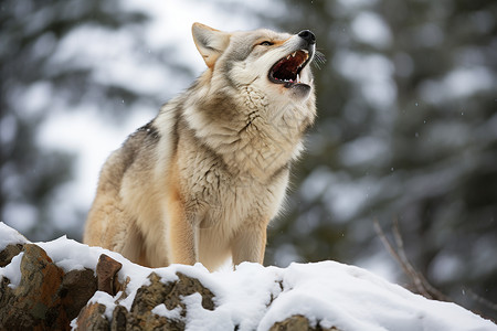 雪山中咆哮的孤狼图片