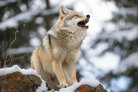 冬季荒野中的孤狼背景图片