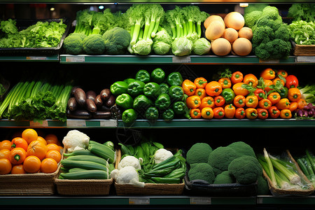 琳琅满目的生鲜超市货架高清图片