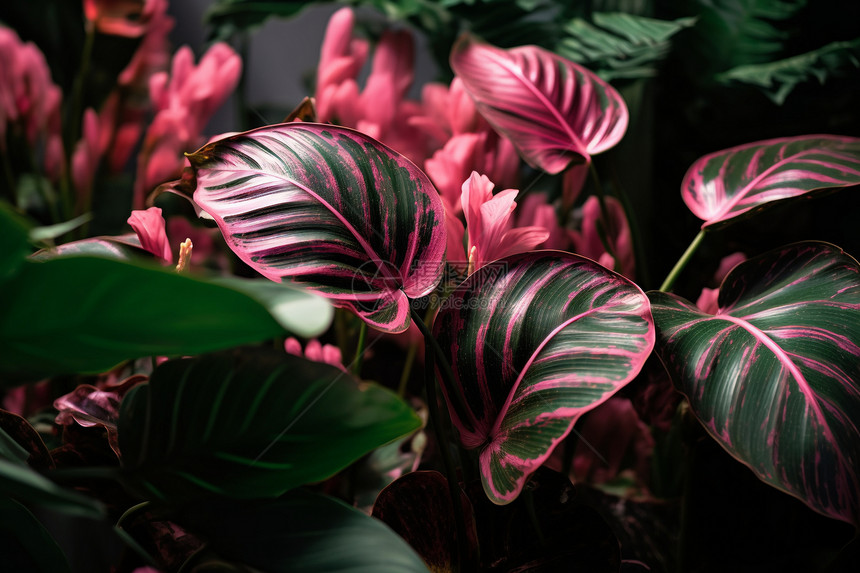 粉色条纹的热带植物图片