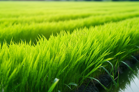 稻田中生机勃勃的水稻图片