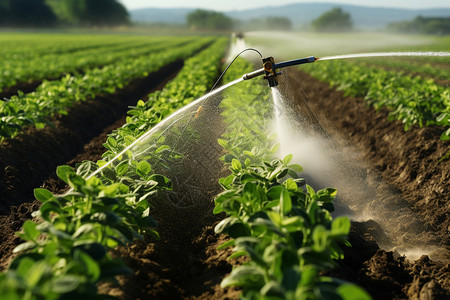 夏季农田中灌溉设备图片