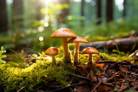 森林中鲜嫩的蘑菇背景图片