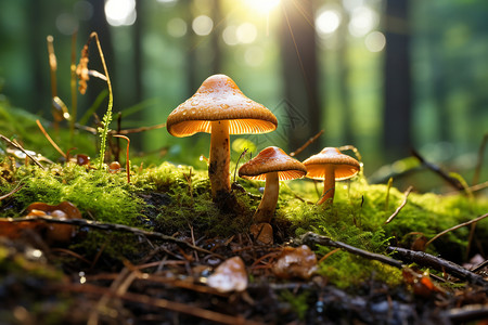土壤中生长的蘑菇背景图片
