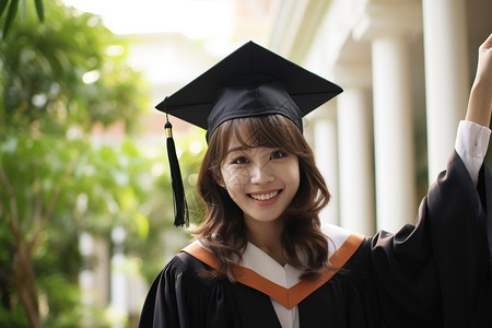 穿学士服的毕业女学生图片