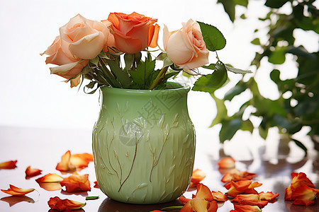 古典花瓶中的玫瑰花图片