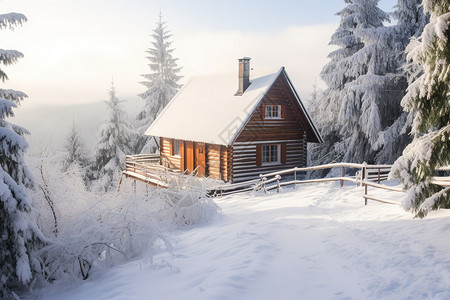 冬日的山中小屋图片