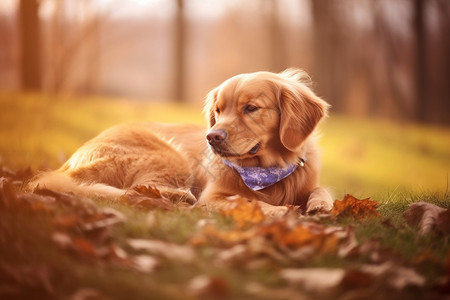 一只躺在草地上的狗图片