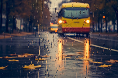 雨夜的公交车图片