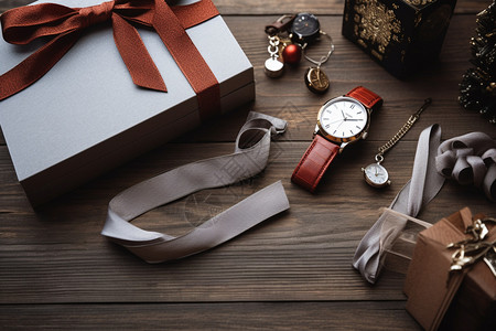 父亲节装饰精致的手表和礼物背景