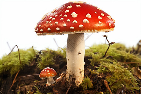 生长的蘑菇和苔藓图片