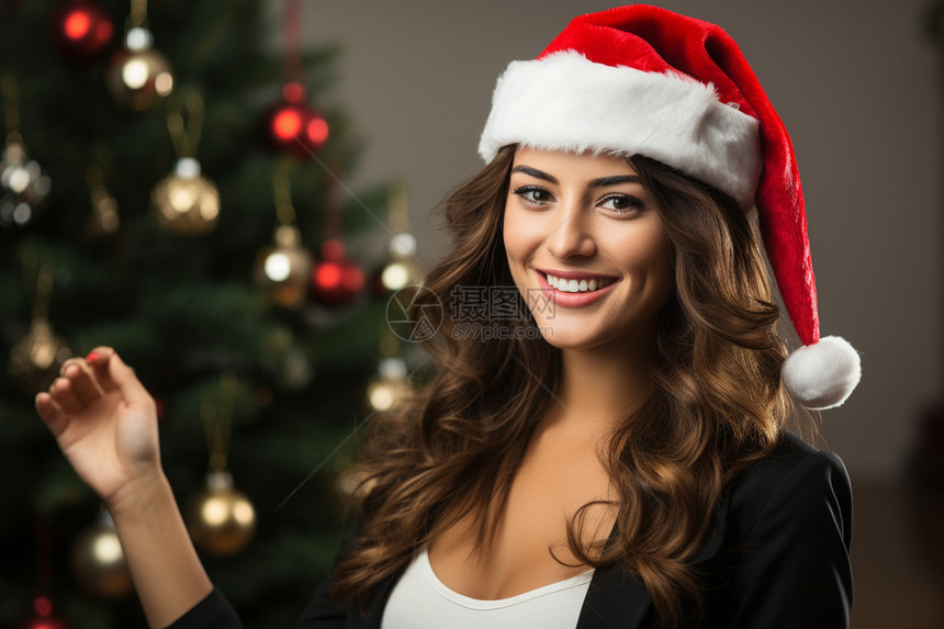 戴着圣诞帽的女子图片