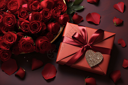 浪漫的礼物和玫瑰花图片