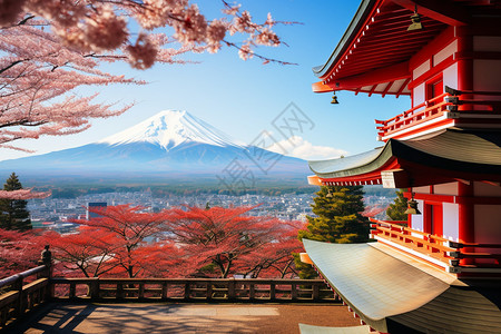 复古塔楼复古的塔楼和火山背景