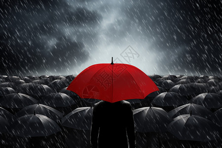 雨天打着红伞的人背景图片
