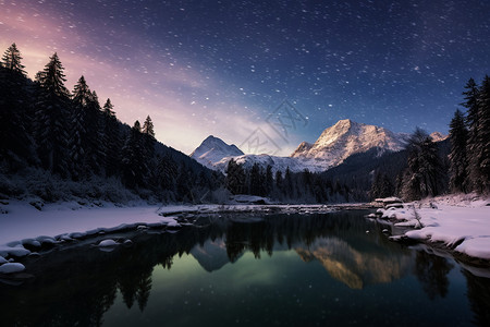 冬天夜晚下雪冬夜奥地利北部背景