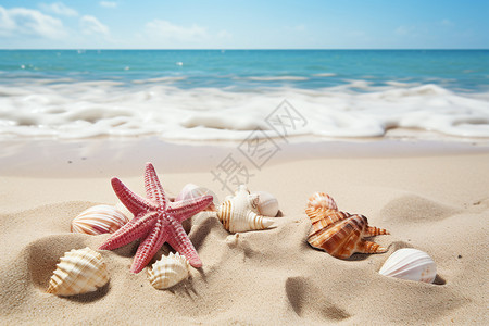 海滩上的一堆海星图片