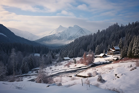 户外冬季的山村图片