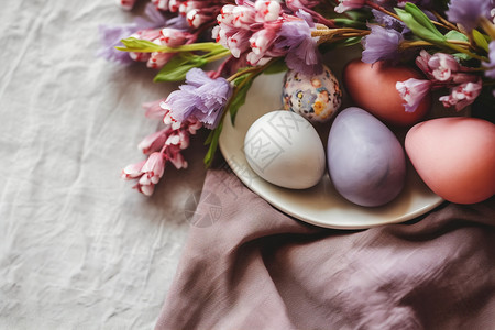 手绘盘子庆祝复活节的彩蛋背景
