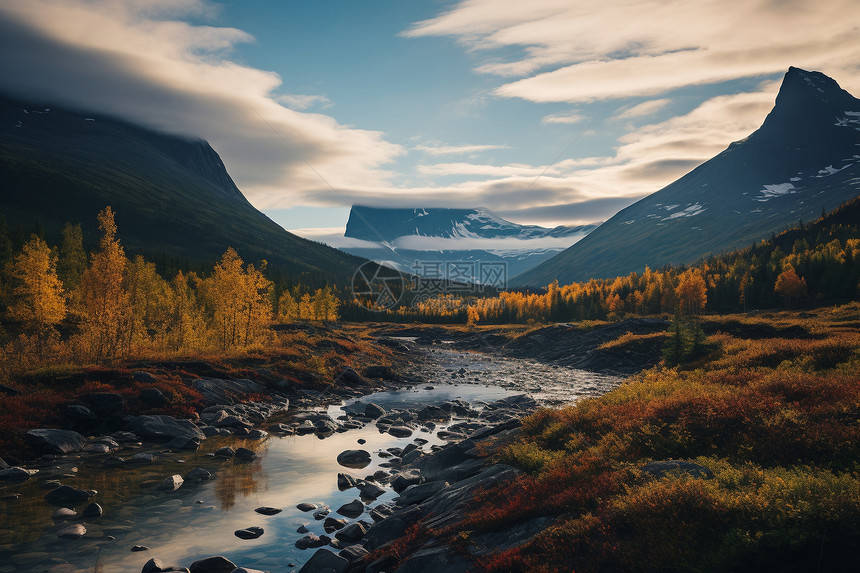秋季的山中溪流景观图片