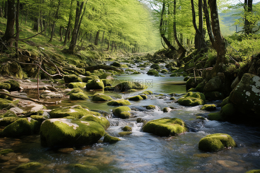森林中溪流景观图片