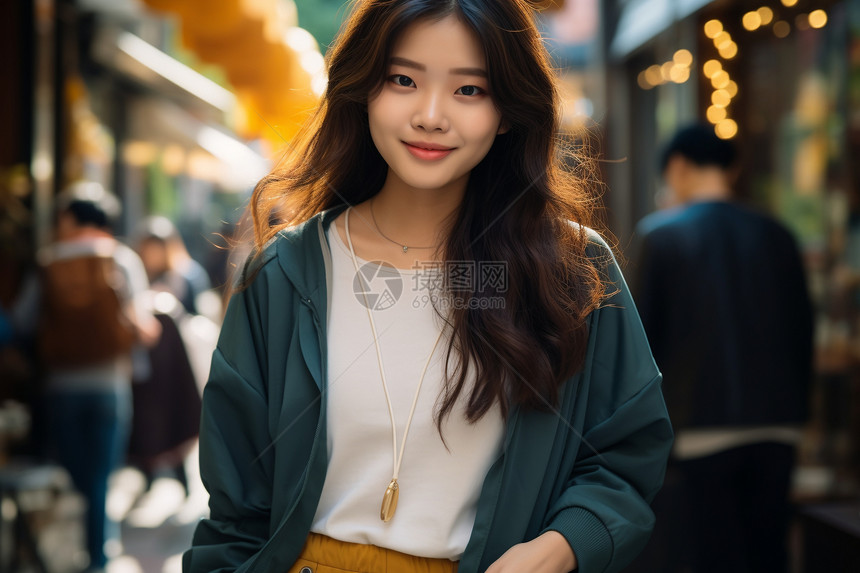 街头甜美的亚洲女子图片