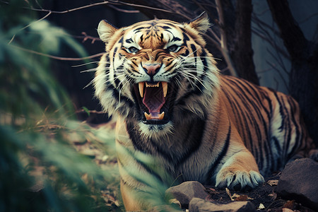 老虎张嘴凶猛危险的老虎背景