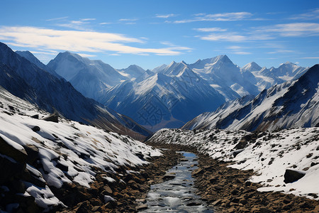 冬季喜马拉雅山脉的美丽景观背景图片