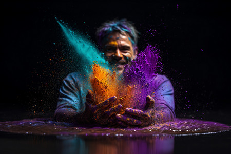 印度手抓饭传统的印度粉末表演设计图片