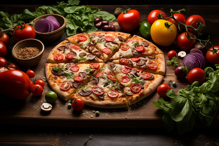 美味的披萨和蔬菜图片